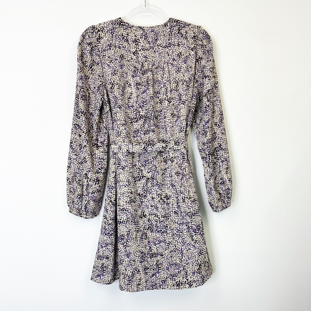 ICHI Ihacoto Long Sleeve Dress Women's 36 8 US Purple Print Tie Waist - Picture 6 of 11